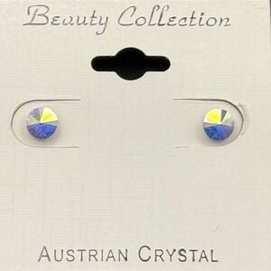 Beauty Collection Austrian Crystal Stud Earrings Iridescent Blue Yellow Round